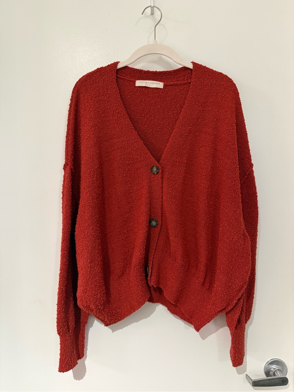 Textured Rust V-Neck Button Cardigan